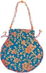 Embroidered Silk Potli Bags-SkyBlue - Image 5