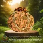 Embroidered Silk Potli Bags-Peach
