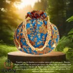 Embroidered Silk Potli Bags-SkyBlue