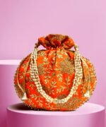 Embroidered Silk Potli Bags-Orange - Image 7