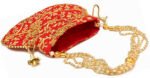 Embroidered Silk Potli Bags-Red - Image 6