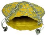 Embroidered Silk Potli Bags-Yellow - Image 7