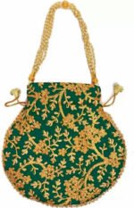 Embroidered Silk Potli Bags-Green - Image 3