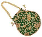 Embroidered Silk Potli Bags-Green - Image 5
