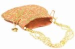 Embroidered Silk Potli Bags-Peach - Image 6