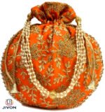 Embroidered Silk Potli Bags-Orange - Image 5