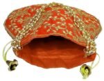 Embroidered Silk Potli Bags-Orange - Image 6