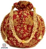 Embroidered Silk Potli Bags-Maroon - Image 3