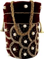 Moti Potli Bags For Women-Maroon - Image 4
