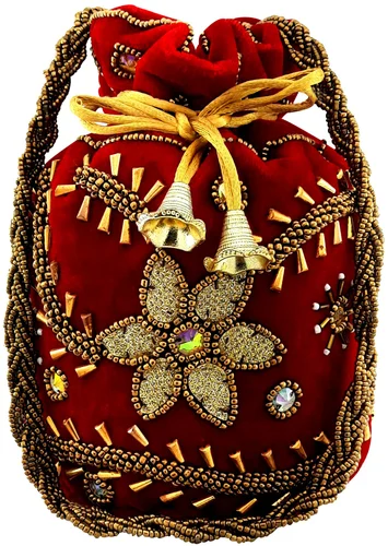 Jivon 1058 Red Velvet Potli Bag