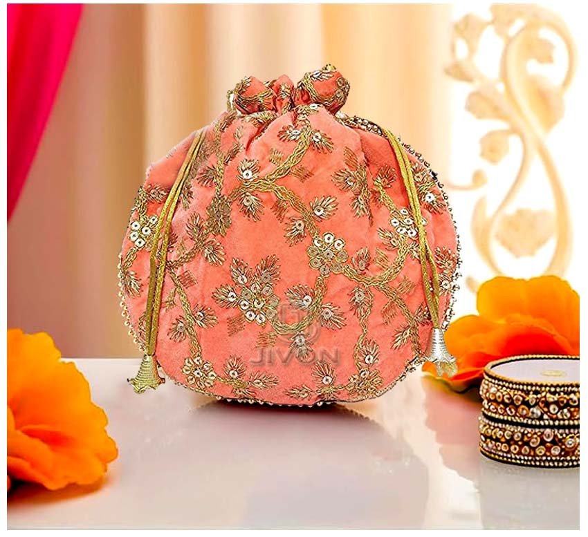 10 potli bags for wedding return gifts -Peach - Image 1