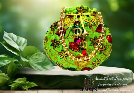 Zari Embroidered Potli Bag-Green