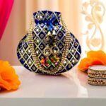 Rajasthani Style Gota Patti Silk Potli-Blue