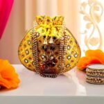 Rajasthani Style Gota Patti Silk Potli-Yellow