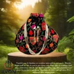 Embroidered Silk Potli Bags-BlackMulti