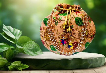 Zari Embroidered Potli Bag-Peach