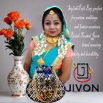 Rajasthani Style Gota Patti Silk Potli-Blue - Image 7