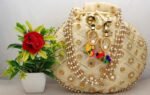 Rajasthani Style Gota Patti Silk Potli-Gold - Image 3