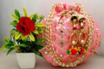 Rajasthani Style Gota Patti Silk Potli-BabyPink - Image 5