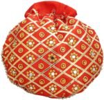 Rajasthani Style Gota Patti Silk Potli-Red - Image 6