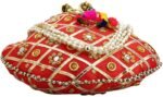 Rajasthani Style Gota Patti Silk Potli-Red - Image 7