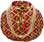 Rajasthani Style Gota Patti Silk Potli-Maroon - Image 3