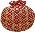 Rajasthani Style Gota Patti Silk Potli-Maroon - Image 4