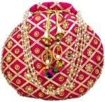 Rajasthani Style Gota Patti Silk Potli-Pink - Image 4