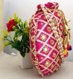 Rajasthani Style Gota Patti Silk Potli-Pink - Image 5