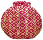 Rajasthani Style Gota Patti Silk Potli-Pink - Image 6