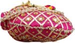 Rajasthani Style Gota Patti Silk Potli-Pink - Image 9