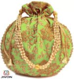 Embroidered Silk Potli Bags-Lt Green - Image 6