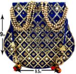 Rajasthani Style Gota Patti Silk Potli-Blue - Image 2