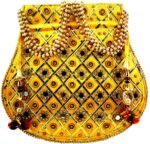 Rajasthani Style Gota Patti Silk Potli-Yellow - Image 5