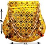 Rajasthani Style Gota Patti Silk Potli-Yellow - Image 4